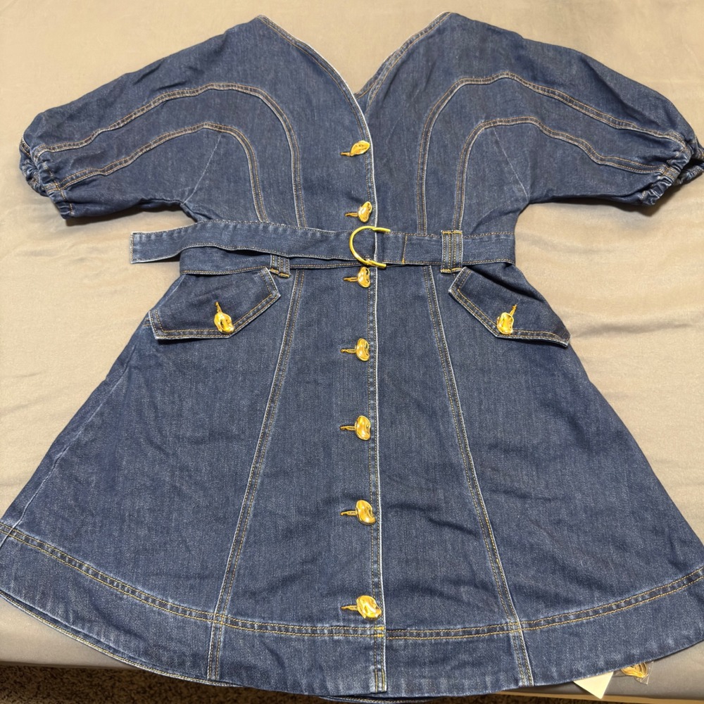 Commense Pocketed Belted Denim Dress